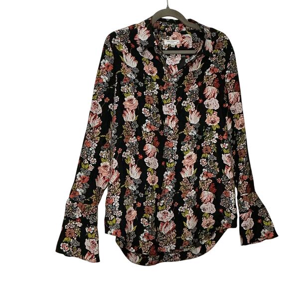 Equipment Femme Silk Floral Stripe Button Front Blouse Black Pink Ivory Size M - Picture 2 of 8